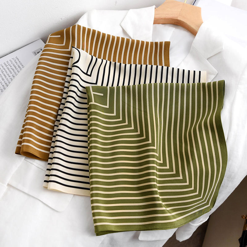 Ascot Neck Scarf - Stripe Print 100% Silk Neck Head